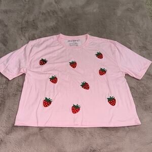 Pink Strawberry Crop T-shirt by Hot Topic Size Medium